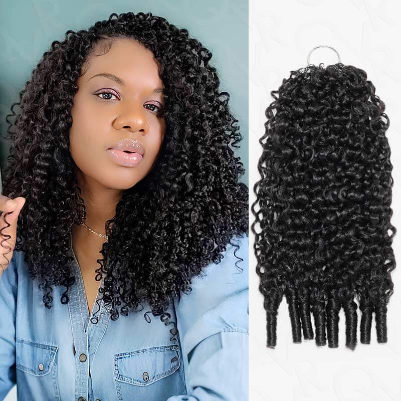 QVR Deep Wave Feather Crochet Human Hair with Sprial Ends Machine Made Crochet Weave Hair Extensions