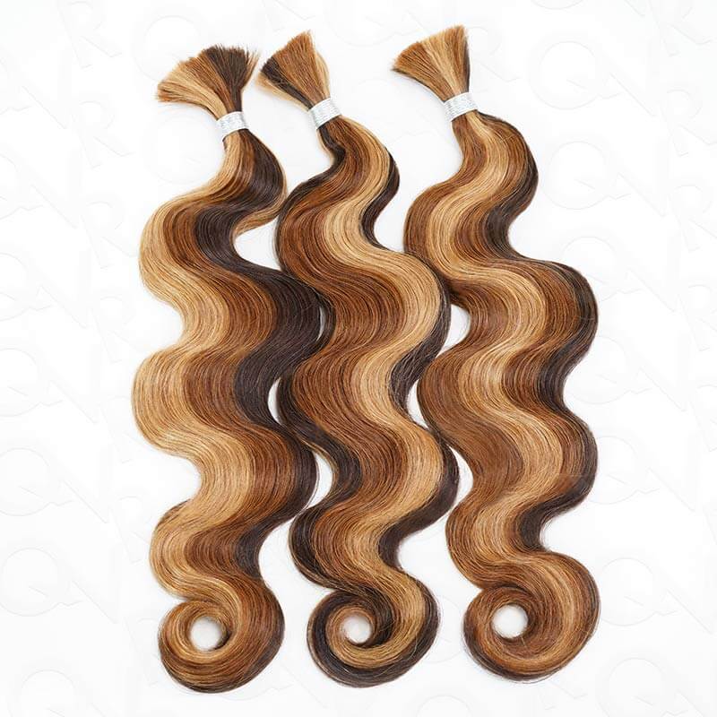 QVR Brown Highlight Body Wave Boho Knotless Braids Human Bulk Hair #P4/30/27 Human Braiding Hair Extensions