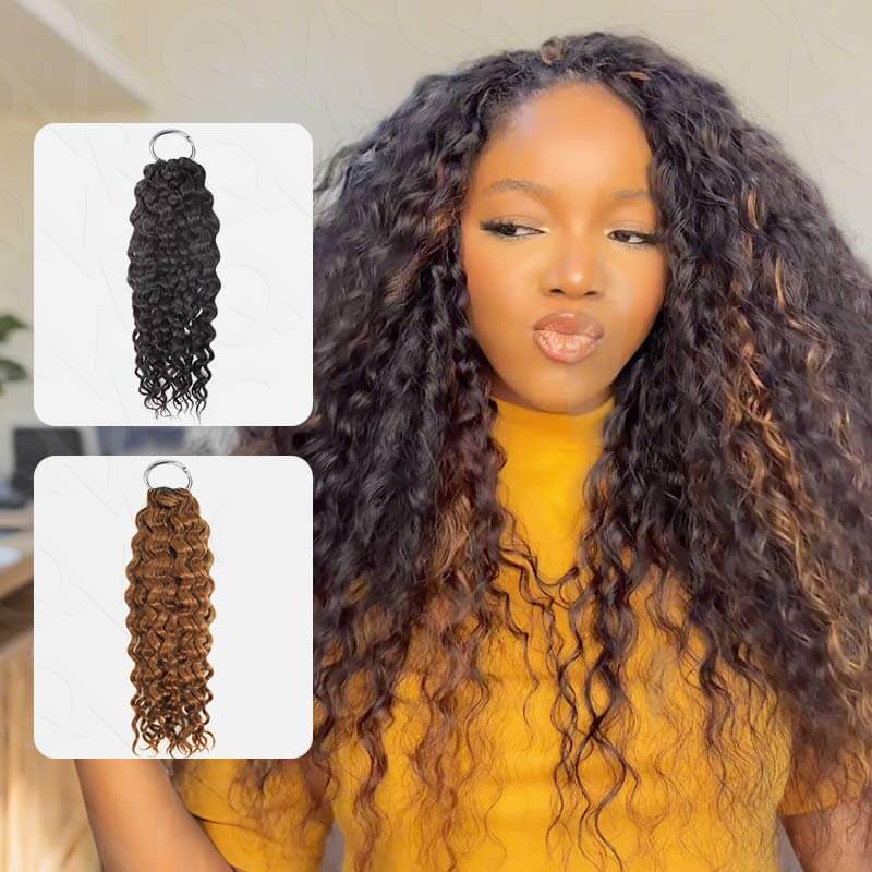 QVR Highlight Brown Water Wave Feather Crochet Hair Machine Made Feather Human Hair Extension