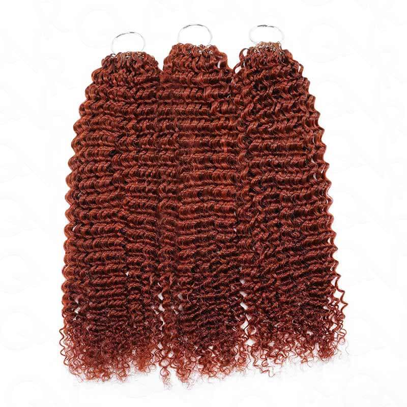 QVR Bright Brown #35D Human Crochet Hair Small Kinky Curly Machine Made Feather Crochet Hairstyle