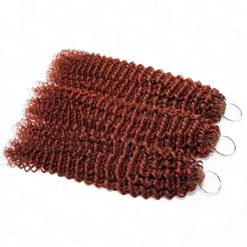 QVR Bright Brown #35D Human Crochet Hair Small Kinky Curly Machine Made Feather Crochet Hairstyle