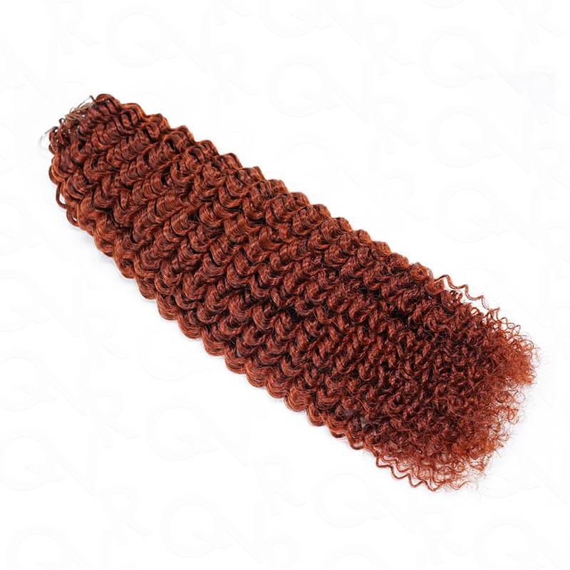 QVR Bright Brown #35D Human Crochet Hair Small Kinky Curly Machine Made Feather Crochet Hairstyle