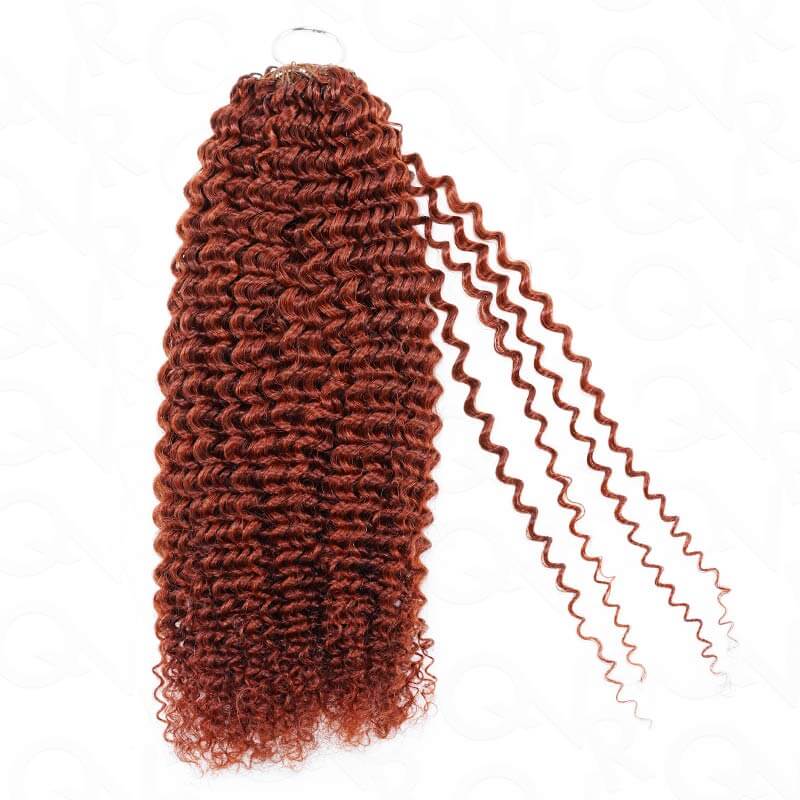 QVR Bright Brown #35D Human Crochet Hair Small Kinky Curly Machine Made Feather Crochet Hairstyle