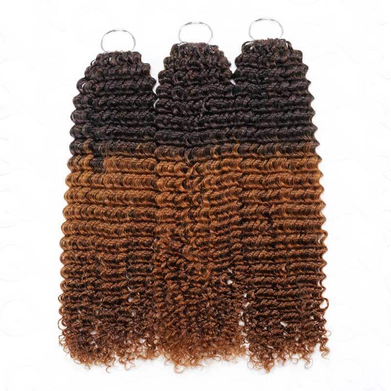 QVR Ombre #T4/30 Human Crochet Hair Small Kinky Curly Machine Made Feather Crochet Hairstyle