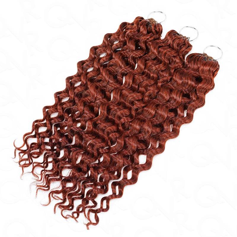 QVR Bright Brown #35D Human Crochet Hair Water Wave Machine Made Feather Crochet Hairstyle