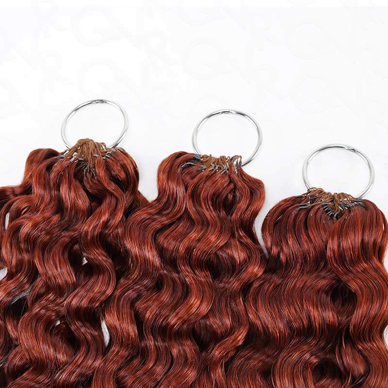 QVR Bright Brown #35D Human Crochet Hair Water Wave Machine Made Feather Crochet Hairstyle