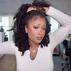 QVR Glueless Burmese Curly Half Wig 250% Density Human Hair Wig Wear Go Flip Over Wig