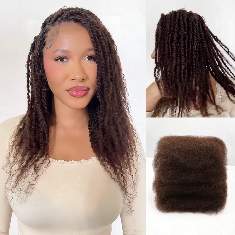 QVR Dark Brown Afro kinky Bulk Hair Extensions For Braiding Dreadlock Human Hair
