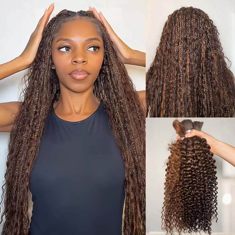 QVR Multi-Color Water Wave Bulk Hair Extensions for Boho Knotless Braiding