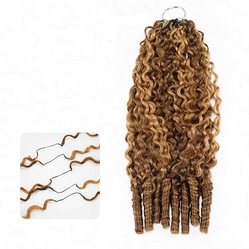 QVR Seamless Burmese Curly Feather Crochet Hair Highlight #P4/27 Machine Made Human Hair Extensions