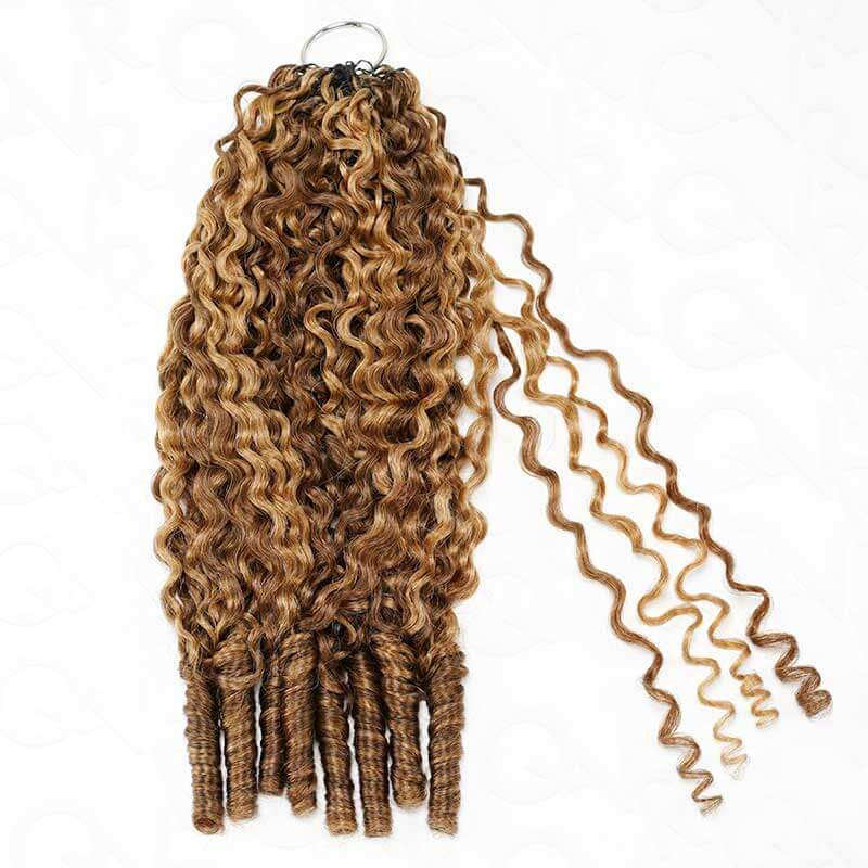 QVR Seamless Burmese Curly Feather Crochet Hair Highlight #P4/27 Machine Made Human Hair Extensions