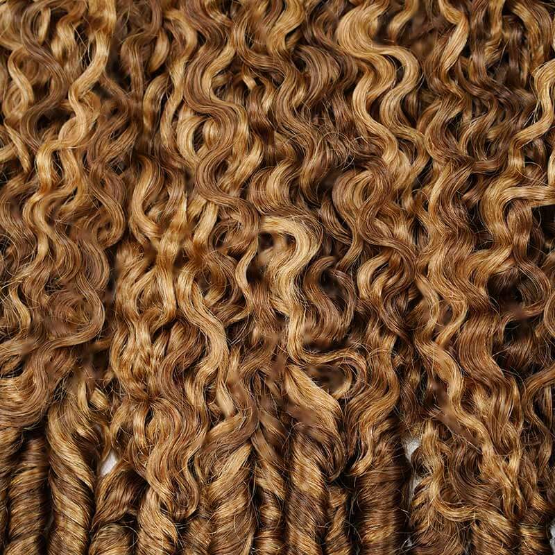 QVR Seamless Burmese Curly Feather Crochet Hair Highlight #P4/27 Machine Made Human Hair Extensions