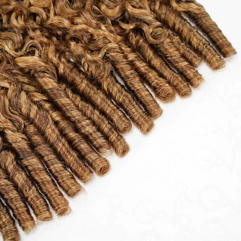 QVR Seamless Burmese Curly Feather Crochet Hair Highlight #P4/27 Machine Made Human Hair Extensions