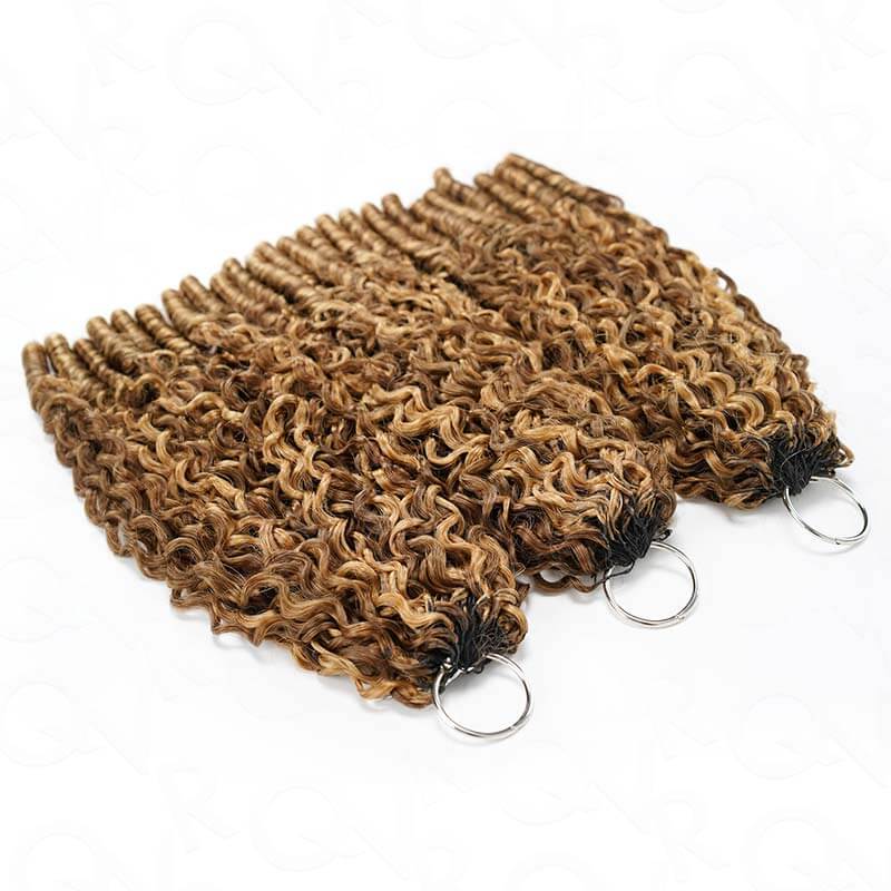 QVR Seamless Burmese Curly Feather Crochet Hair Highlight #P4/27 Machine Made Human Hair Extensions