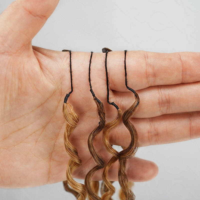 QVR Seamless Burmese Curly Feather Crochet Hair Highlight #P4/27 Machine Made Human Hair Extensions
