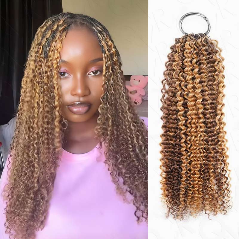 QVR Seamless Small Kinky Curly Feather Crochet Hair Highlight #P4/27 Machine Made Human Hair Extensions