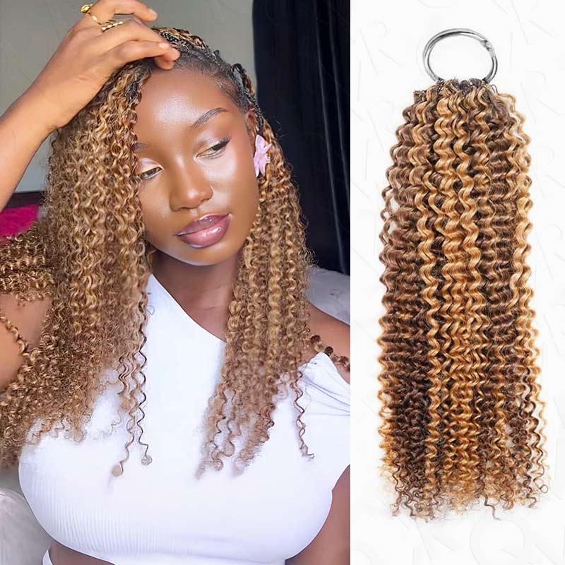 QVR Blonde Highlight Small Kinky Curly Feather Crochet Hair Machine Made Seamless Human Hair Extensions