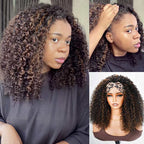 QVR Glueless Highlight Brown #1B/30 Twist Curly Half Wig 250% Density Human Hair Wig Wear Go Flip Over Wig
