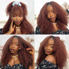QVR Reddish Brown Human Crochet Hair Small Kinky Curly Machine Made #33B Feather Crochet Hairstyle