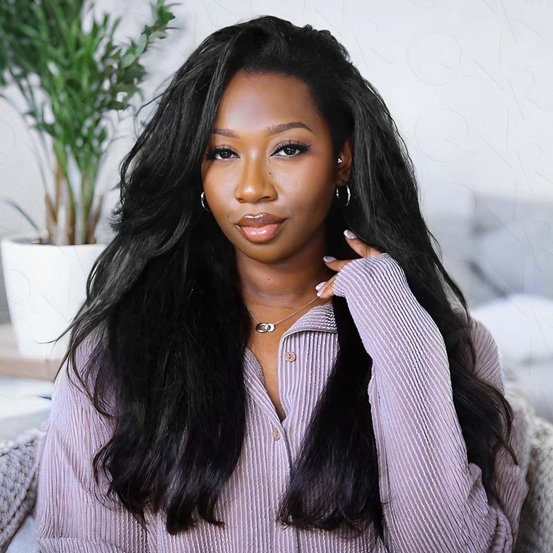 QVR Glueless Kinky Straight Half Wig 250% Density Human Hair Wig Wear Go Flip Over Wig