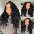 QVR Deep Wave Crochet Hair Natural Black Machine Made Feather Human Hair Extension