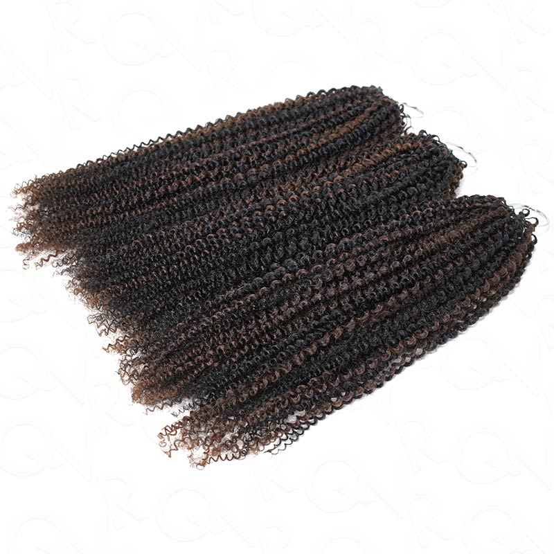 QVR Brown Highlight Feather Crochet Human Hair #P1B/4 Afro Kinky Curly Machine Made Crochet Weave Hair Extensions