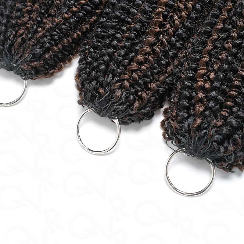 QVR Brown Highlight Feather Crochet Human Hair #P1B/4 Afro Kinky Curly Machine Made Crochet Weave Hair Extensions