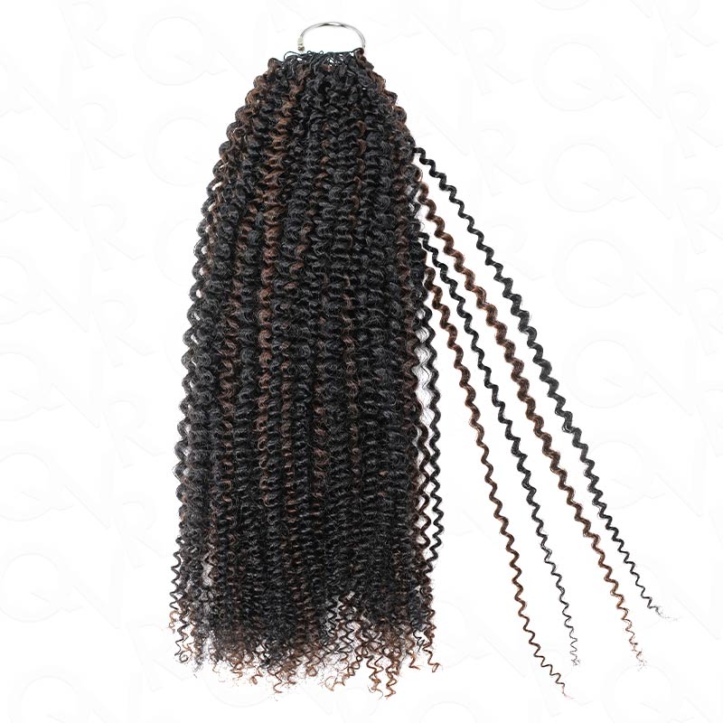 QVR Brown Highlight Feather Crochet Human Hair #P1B/4 Afro Kinky Curly Machine Made Crochet Weave Hair Extensions