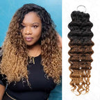 QVR Ombre #T1B/30/27 Water Wave Machine Made Feather Crochet Human Hair Extensions