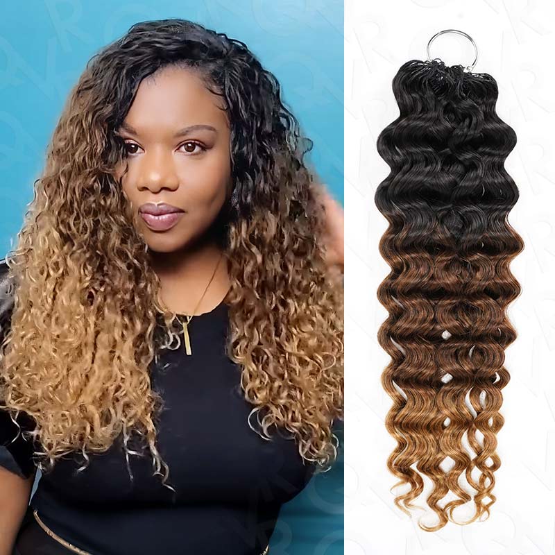 QVR Ombre #T1B/30/27 Water Wave Machine Made Feather Crochet Human Hair Extensions