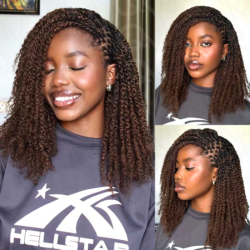 QVR Mixed Color #4/30 Afro Kinky Bulk Highlights #27/30 Human Hair