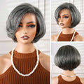 QVR Elegant Salt & Pepper Short Bob Wigs Glueless 13X4 Pre-cut Lace Human Hair Wigs