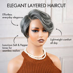 QVR Glueless Silver Grace Short Bob Wig Salt & Pepper Side-Swept Pixie Cut Wig Human Hair Wigs