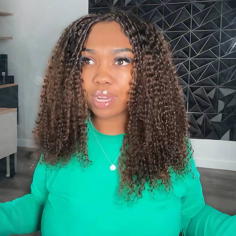 QVR Ombre Brown #T1B/4 Human Crochet Hair Small Kinky Curly Machine Made Feather Crochet Hairstyle
