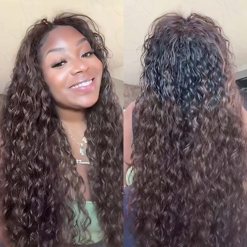 QVR Ombre Brown #T1B/4 Human Crochet Hair Water Wave Machine Made Feather Crochet Hairstyle