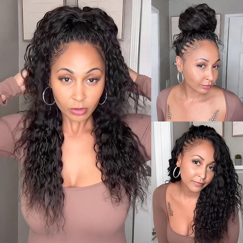 QVR Water Wave Crochet Hair Natural Black Machine Made Feather Human Hair Extension