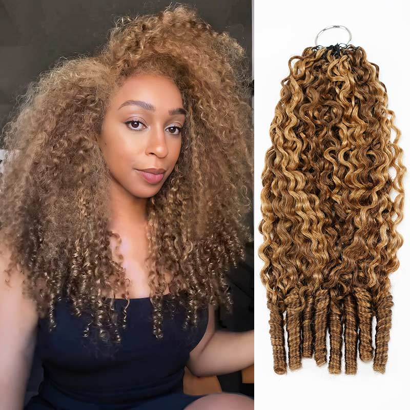 QVR Seamless Burmese Curly Feather Crochet Hair Highlight #P4/27 Machine Made Human Hair Extensions