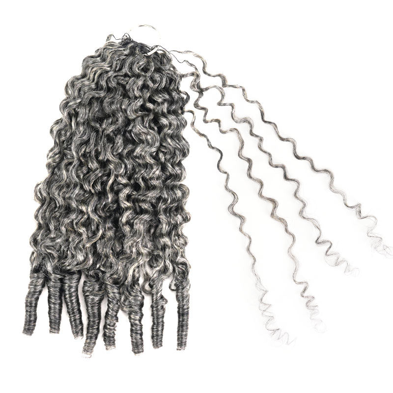 QVR Burmese Curly Feather Crochet Human Hair Salt&Pepper Machine Made Crochet Weave Hair Extensions