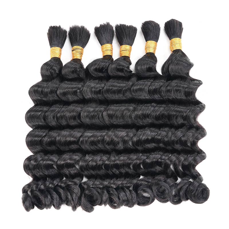 QVR Loose Deep Wave Boho Knotless Braids with Spring Curl Ends Natural Black Bulk Human Braiding Hair Extensions