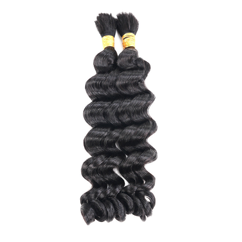 QVR Loose Deep Wave Boho Knotless Braids with Spring Curl Ends Natural Black Bulk Human Braiding Hair Extensions