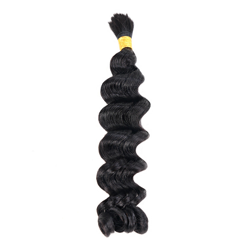 QVR Loose Deep Wave Boho Knotless Braids with Spring Curl Ends Natural Black Bulk Human Braiding Hair Extensions