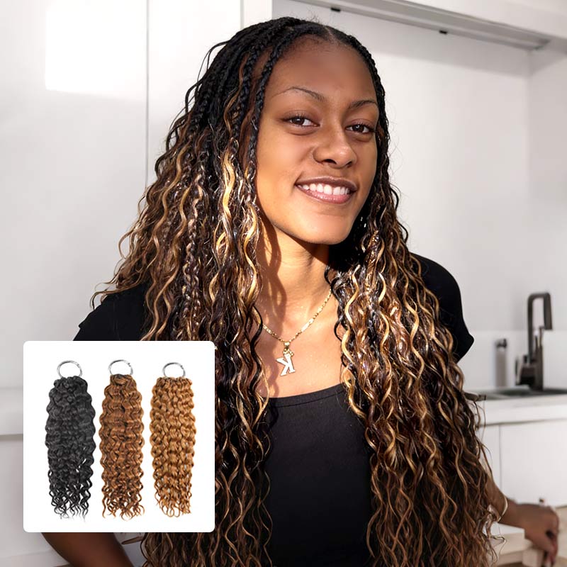 QVR Highlight Crochet Hair Water Wave #4+#30+#27 Machine Made Feather Human Hair Extension