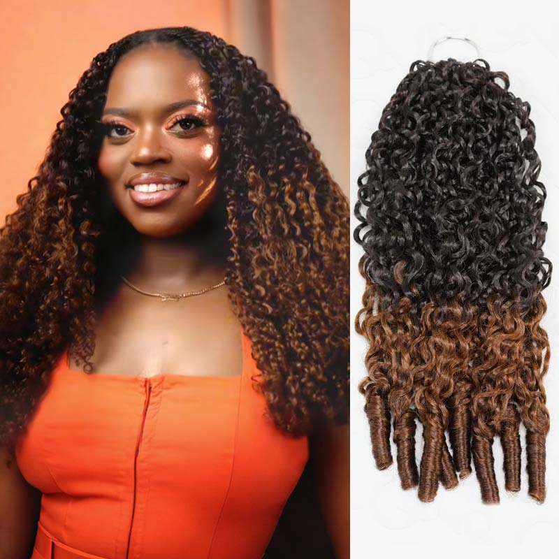 QVR Ombre Brown Feather Crochet Human Hair #T2/30 Burmese Curly Machine Made Crochet Weave Hair Extensions