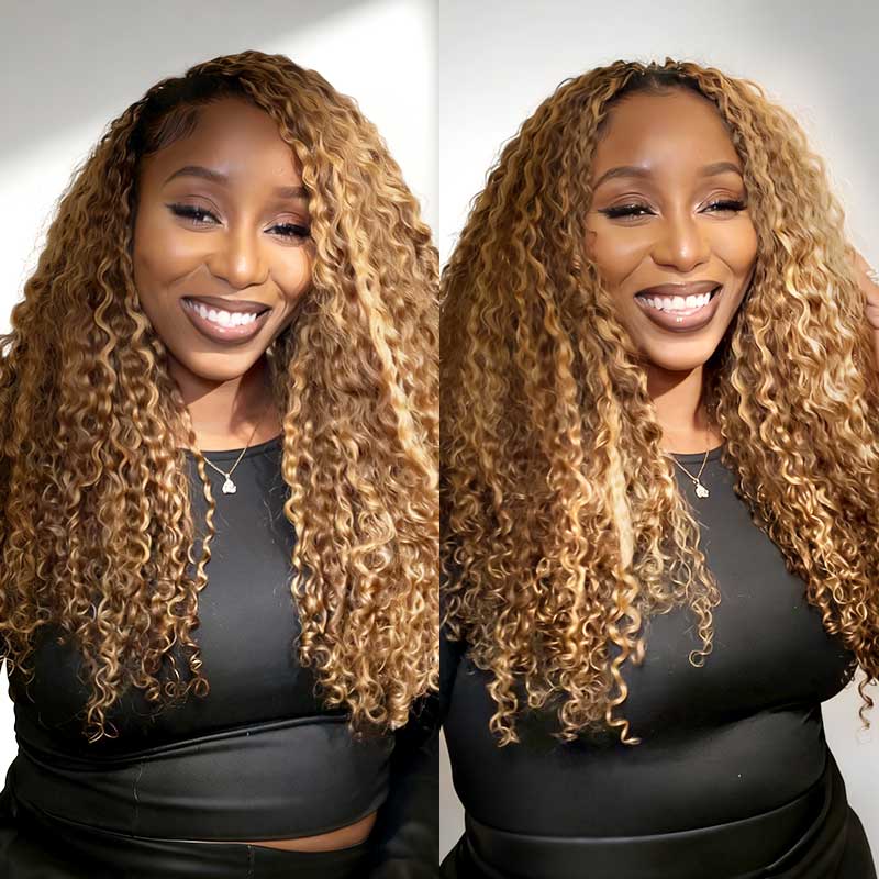 QVR Seamless Burmese Curly Feather Crochet Hair Highlight #P4/27 Machine Made Human Hair Extensions