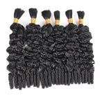 QVR Burmese Curly Boho Knotless Braids Human Bulk Hair Natural Black Human Braiding Hair Extensions