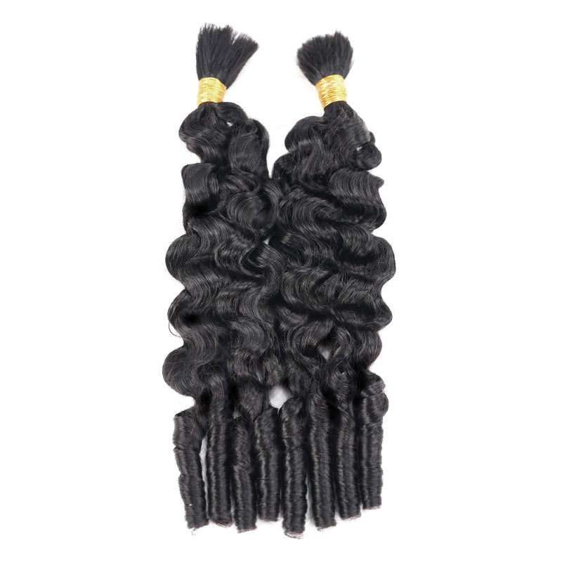 QVR Burmese Curly Boho Knotless Braids Human Bulk Hair Natural Black Human Braiding Hair Extensions