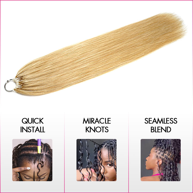 QVR Silk Straight Feather Crochet Human Hair Golden Blonde Color #24 Machine Made Crochet Weave Hair Extensions