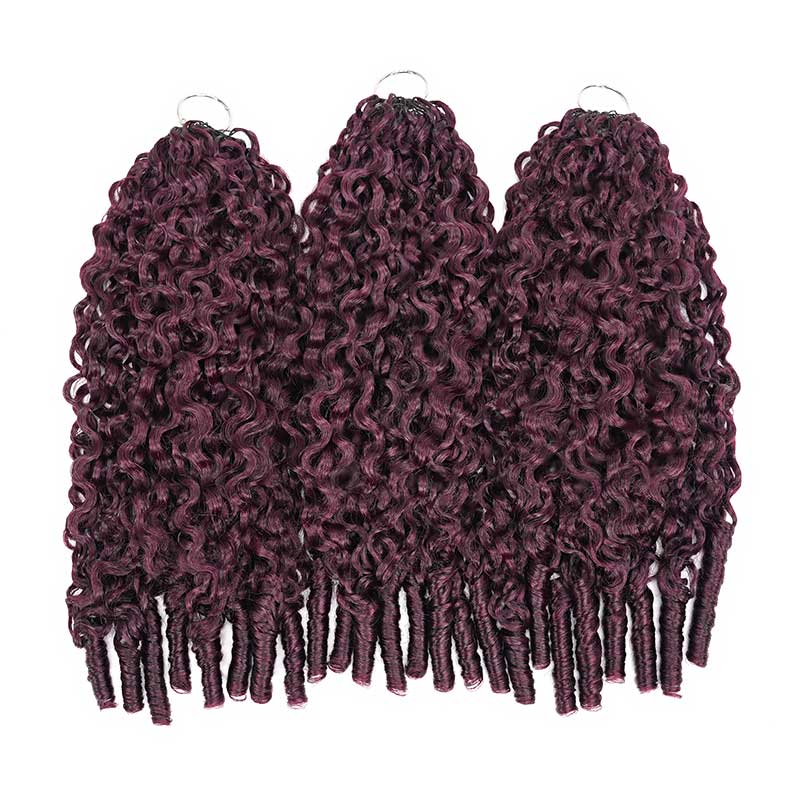 QVR Burmese Curly Feather Crochet Human Hair Dark Burgundy #99J Machine Made Crochet Weave Hair Extensions