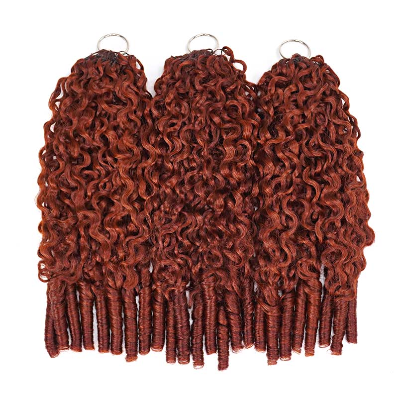 QVR Burmese Curly Feather Crochet Human Hair Bright Brown #35D Machine Made Crochet Weave Hair Extensions