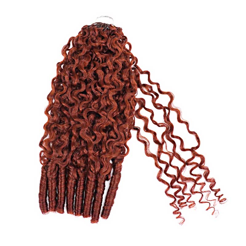 QVR Burmese Curly Feather Crochet Human Hair Bright Brown #35D Machine Made Crochet Weave Hair Extensions